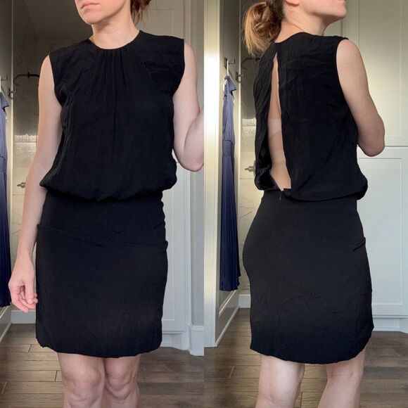 Sandro Black Blouson Open Back Dress Size EU 1 US 4 - Picture 2 of 9